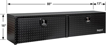 Buyers Products 1721556 Black Aluminum Diamond Tread Topsider Truck Box With Drop Door, 88x13x16 Inch, Weather Resistant, Locking Compression Latch, No Drill Install, Made in USA