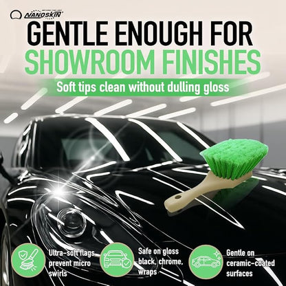 Nanoskin Pro-Grade 8.5" Car Detailing Brush - Durable Green Polystyrene Flagged Bristles, Acid Resistant, Gentle Surface Cleaning, Auto Wash, Tire & Wheel Scrub, Professional Automotive Detailer Tool