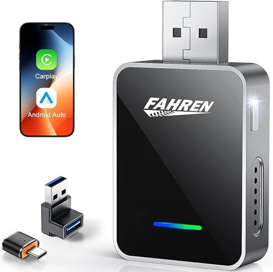 2-in-1 Wireless CarPlay & Android Auto Adapter, One-Click User Switching, Converts Wired to Wireless, Fit with iOS 10+ and Android 11+, Plug & Play, Supporting USB A & Type-C, Phantom Silver