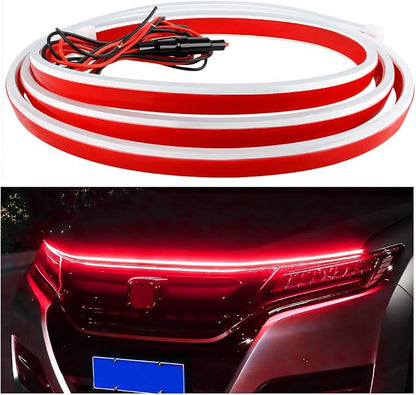 Car Hood Light Strip, 71 Inch Silicone Flexible Daytime Vehicle LED Running Lighting with Dynamic Scan Start Up Effect, Waterproof Auto Exterior Lamp Accessories, Universal Fit (Red)