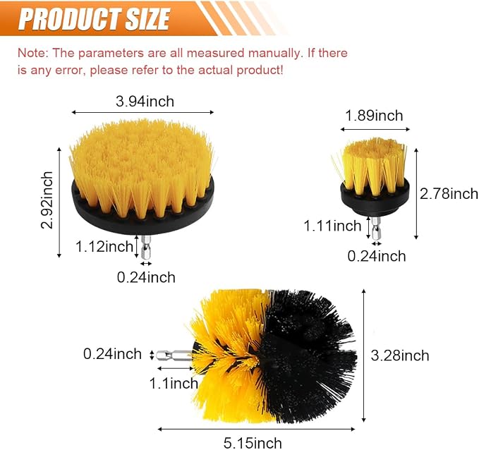 3PCS Car Detailing Drill Brush Set, Car Interior Power Scrubber Brush, Wheel Cleaner Drill Brush, Car Wash Cleaning Kit for Floor, Grout, Car Mats, Tub, Tile, Bathroom, Carpet (Yellow)