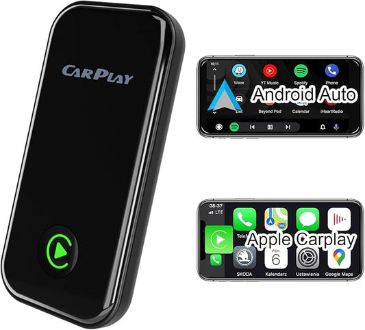 2-in-1 CarPlay Android Auto Wireless Adapter, Plug and Play, No Delay,Plug & Play,CarPlay Converter Dongle for Apple Wired CarPlay Cars & for iPhone iOS 10+, USB & USB C