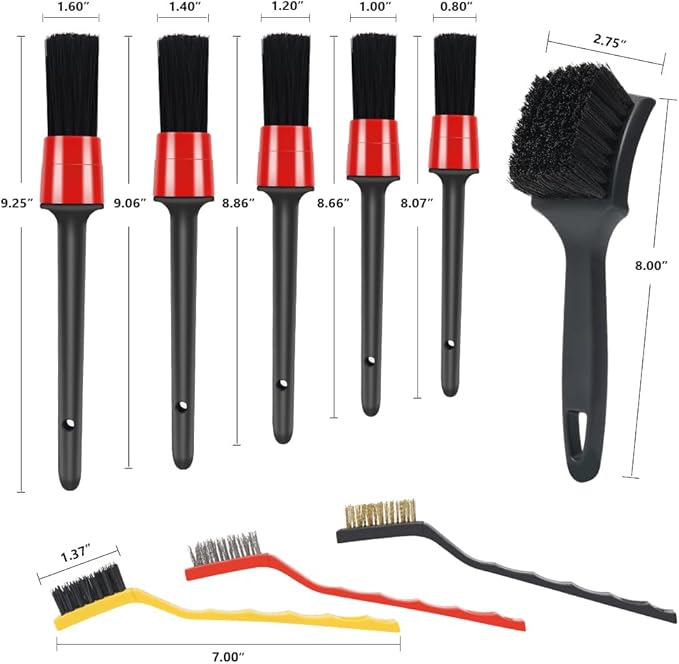 9pcs Detailing Brush Set,Interior Cleaning Brush,Steel Wire & Tire Brush Automotive Cleaning Brush Kit,for Cleaning Engine, Body Exterior Surface, Carpet, Truck, SUV, RV, Motorcycle