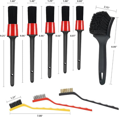 9pcs Detailing Brush Set,Interior Cleaning Brush,Steel Wire & Tire Brush Automotive Cleaning Brush Kit,for Cleaning Engine, Body Exterior Surface, Carpet, Truck, SUV, RV, Motorcycle