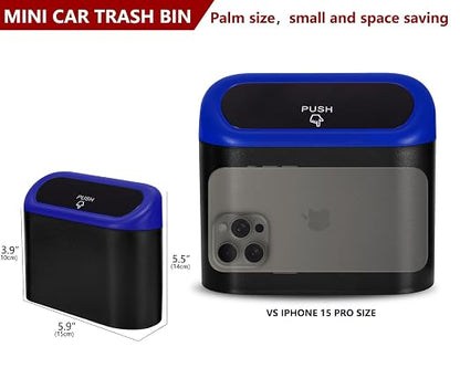 Ginsco Mini Car Trash Can with Lid, Small Car Garbage Can, Cute Leakproof ABS Car Trash Bin, Car Accessories for Interior, Garbage Bin for Car, Home, Office with 60pcs Trash Bags