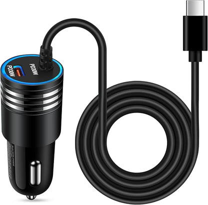 60W Super Fast Charging Android Car Charger Type C Rapid Samsung Car Charger with 3ft Built-in USB C Cable for Samsung Galaxy S26 S25 Edge S24 Ultra S23 S22 S21 A57 A17 A56 A36 A16 A35 A15 A54 A14 A53