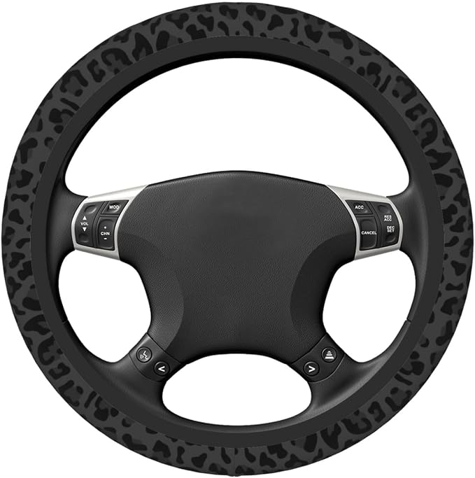 Black Leopard Print Cheetah Elastic Steering Wheel Cover for Women,Universal Auto Steering Wheel 14-15 Inch Car Interior Accessories with 2PCS Car Coasters,Suitable for Men and Women