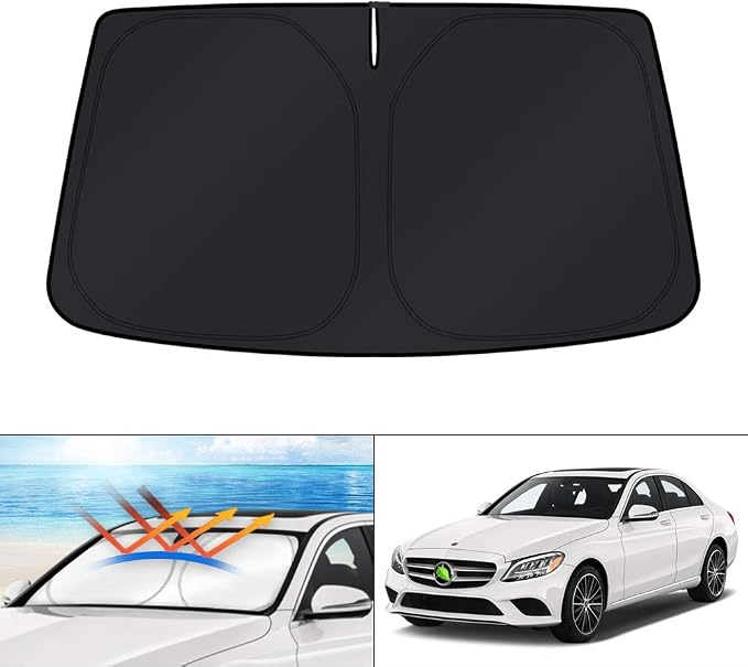 KUST Windshield Sun Shade for 2008-2021 Mercedes Benz C Class W205 C250 C300 C400 Accessories Custom Fit Sunshade 4-Layers Foldable Sun Visor Protector Blocks UV Rays Keep Your Car Cooler