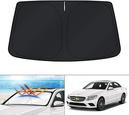 KUST Windshield Sun Shade for 2008-2021 Mercedes Benz C Class W205 C250 C300 C400 Accessories Custom Fit Sunshade 4-Layers Foldable Sun Visor Protector Blocks UV Rays Keep Your Car Cooler