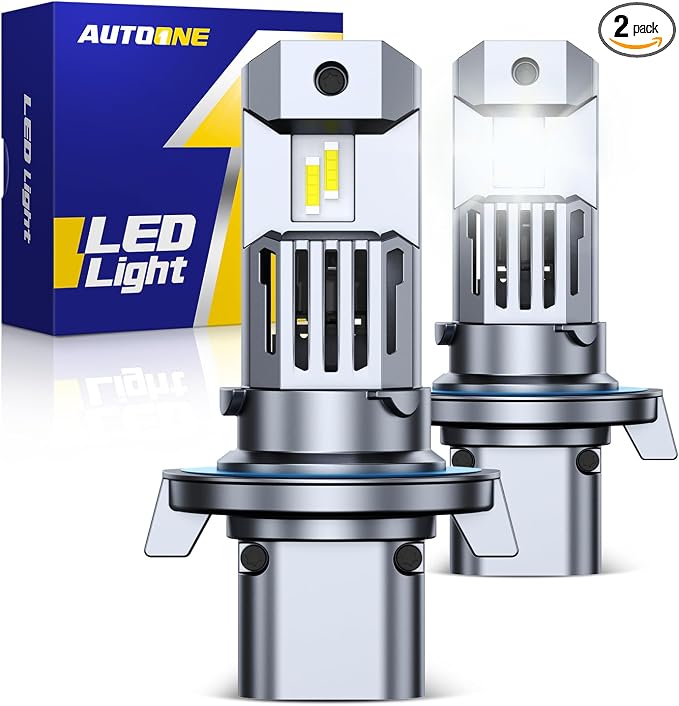 AUTOONE Latest & Brightest H13 LED Bulbs, 60,000LM 10X Ultra Bright 6500K Cool White, 1:1 Halogen Mini Size 9008 Halogen Bulb, 60,000Hrs Lifespan, Plug and Play Driving Fog Light, Pack of 2