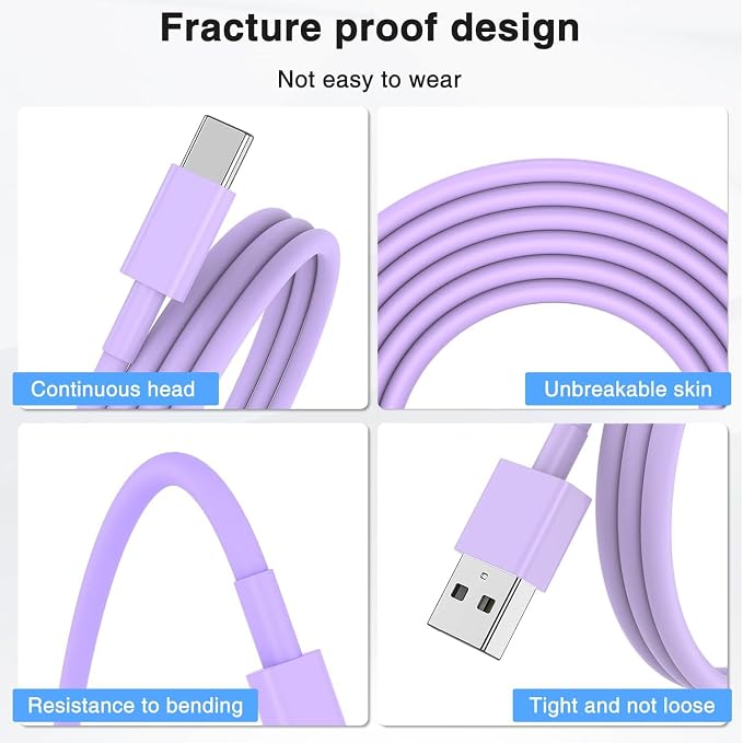 3Pack Car Carplay Cable for iPhone 16 15 Pro Max 15 Plus Car Charger, USB to USB C Cable 6FT for Car Charger Adapter, Carplay USB C Cord Accessories Charging for iPad 10th Gen/iPad Pro Air 5th-Purple