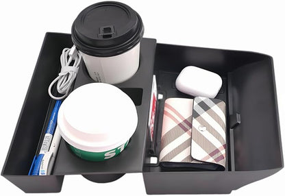 2024 2025 2026 Santa Fe Center Console Organizer (Lower) for Hyundai Santa Fe (SE/SEL/XRT/Limited/Calligraphy), Durable ABS Plastic&Anti-Slip Rubber Cup Holder Insert 2025 Santa Fe Accessories