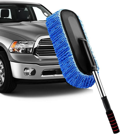 YeewayVeh Car Duster Exterior Scratch Free Microfiber Car Cleaning Brush, Extendable Handle Pollen and Dust Brush for Truck, SUV, Vehicles and Home Cleaning, Blue