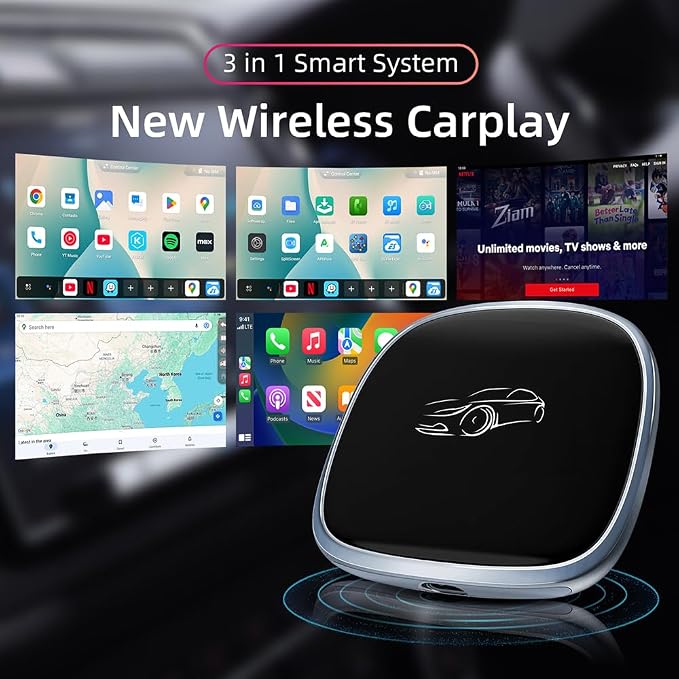 [4G+64G] Android 13-Wireless-CarPlay-Ai-Box,Plug&Play Wired to Wireless Adapter Magic CarPlay Box for Netflix/YouTube/TikTok,Support Local 4G SIM Card,Split Screen,GPS Navigation