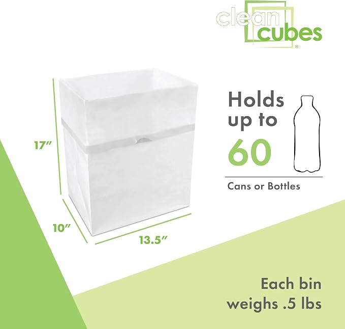 Clean Cubes 13 Gallon Disposable Pop-Up Trash Cans (6-Pack) with Fitted Bags – Foldable Garbage & Recycling Bins for Parties, Events & Kitchen (White, 17" H x 13.5" W x 10" D)