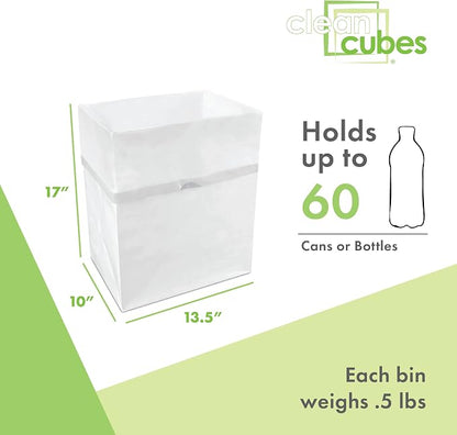 Clean Cubes 13 Gallon Disposable Pop-Up Trash Cans (6-Pack) with Fitted Bags – Foldable Garbage & Recycling Bins for Parties, Events & Kitchen (White, 17" H x 13.5" W x 10" D)