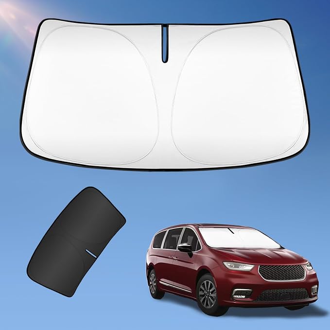 Sun Shade Sunshade for Chrysler Pacifica Minivan 2017-2024 2025 2026 Windshield Cover, 2-Layers Sun Shield 240T Silver Coating Sun Visor Foldable Window Shade Blocks UV Rays Car Accessories