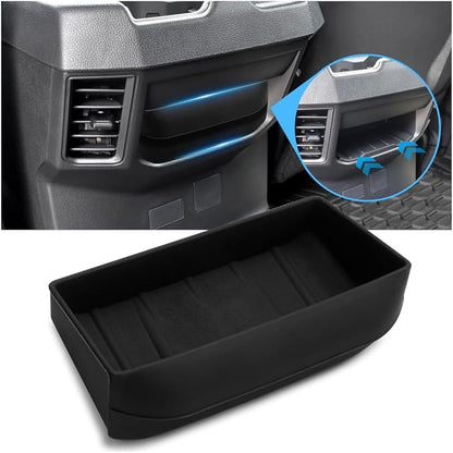 Autorder Rear Center Console Organizer for 2022-2025 2026 Toyota Tundra SR/SR5 Accessories - Rear Armrest Box Air Vent Storage Box - Silicone Black