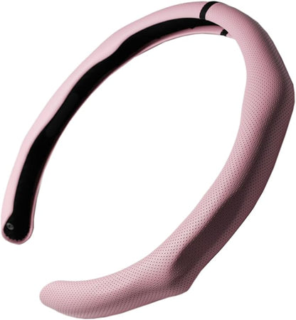 Quick Install Sporty Perforated Pink Nappa Leather Steering Wheel Cover with Black Stripe Universal fit 14½" to 15" Car SUV Pickup Pink for Wife