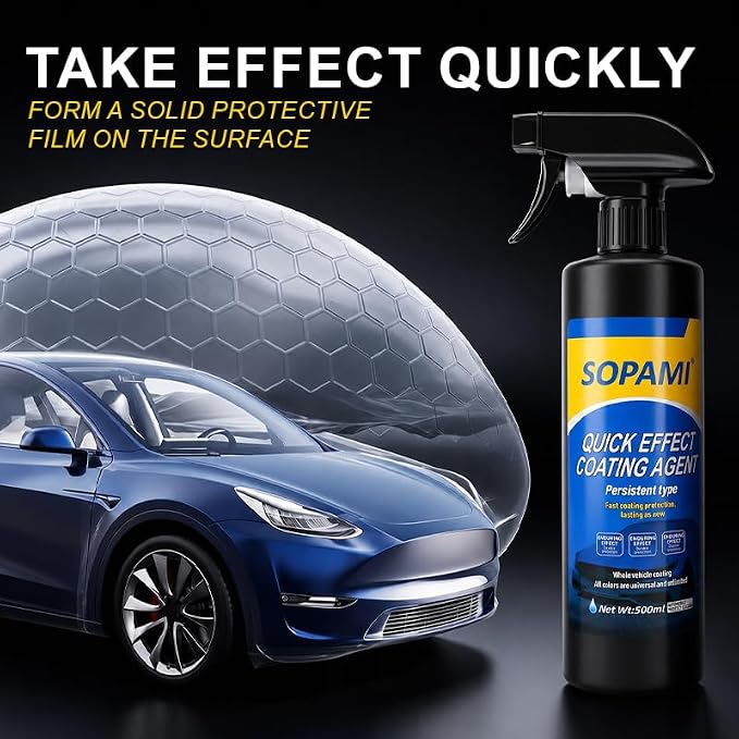 Sopami Car Coating Spray, Quick Effect Coating Agent, Car Scratch Wax Polish Spray Waterless Wash, Quickly Coat Car Wax, Oil Film Emulsion Glass Cleaner with towel for All Car (2 pcs)