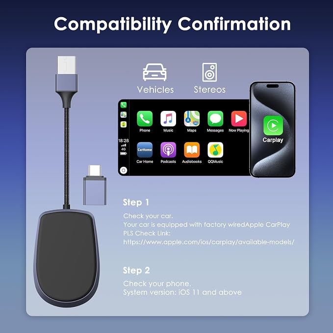 Wireless CarPlay Adapter 2-in-1 Android Auto Wireless Adapter CarPlay Plug and Play Convert Wired to Wireless CarPlay Fit for Cars 2016+, iPhone iOS 10+, Android 10.0+