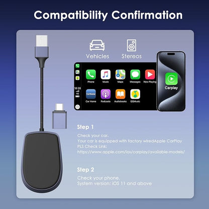 Wireless CarPlay Adapter 2-in-1 Android Auto Wireless Adapter CarPlay Plug and Play Convert Wired to Wireless CarPlay Fit for Cars 2016+, iPhone iOS 10+, Android 10.0+