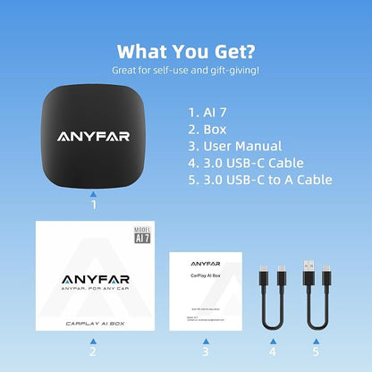 4-in-1 Wireless CarPlay Android Auto Adapter Magic AI Box 3.0 Built-in Play Store Video Apps, Supports TF Card & USB Drive, USB/Type-C, Fits for Built-in Wired CarPlay Car
