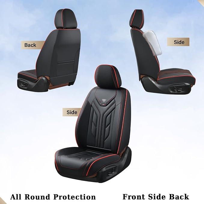 Coverado Front Car Seat Covers, 2Pcs Leather Seat Covers for Cars, Car Seat Protector Front Seats Only Auto Car Accessories Fit for Most Sedans SUV Pick-up Truck(Black&Red)