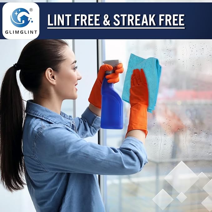 GLIMGLINT Microfiber Cleaning Cloth,12PK Reusable Cleaning Rags, Highly Absorbent Shop Rags Bulk, All-Purpose Car Cleaning Towels for TV Screen, Kitchen, Restaurant Garage, 14"X12", Multicolor