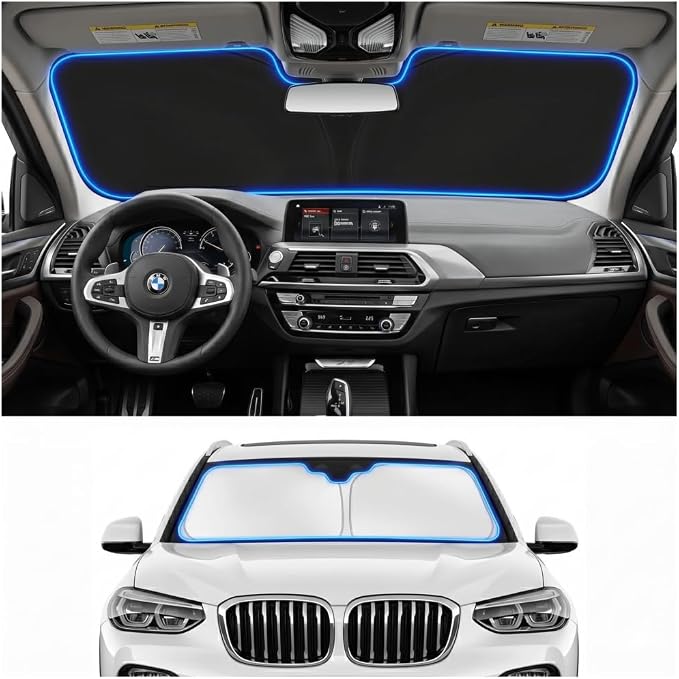 for 2018-2024 2025 2026 BMW X3 Windshield Sun Shade - Foldable Windshield Sunshade Cover Front Window Shade Custom Fit X3 Accessories Sun Visor Protector Blocks UV Rays