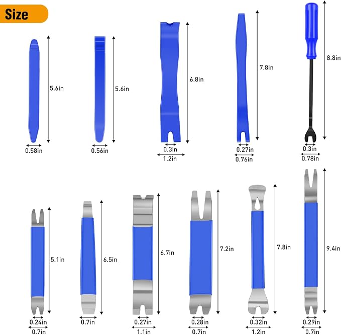 GOOACC 11PCS Trim Removal Tool Kit, Metal & Nylon Pry Tools Set for Car Door Panel, Dashboard, Audio, Clips, Fastener Remover w/Storage Box – Blue