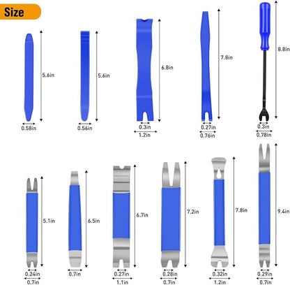 GOOACC 11PCS Trim Removal Tool Kit, Metal & Nylon Pry Tools Set for Car Door Panel, Dashboard, Audio, Clips, Fastener Remover w/Storage Box – Blue