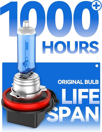 H11 Headlight Bulb H11 Halogen Bulbs No Flashing 12V 55W 5000K Xenon White, 2 Pack