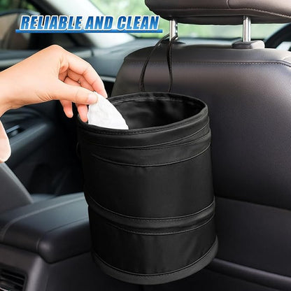 1 Gallon Collapsible Pop-up Car Trash Can - Mini Portable Hanging Garbage Can Car Trash Bin with Attached Hook&Elastic Band - Waterproof Waste Basket Bin Auto Garbage Bag for Cars/Home(2Sets)
