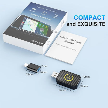 Mini Wireless CarPlay & Android Auto Adapter - Stable Fast Connection for iPhone/Android - Convert Factory Wired to Wireless for Cars 2016+