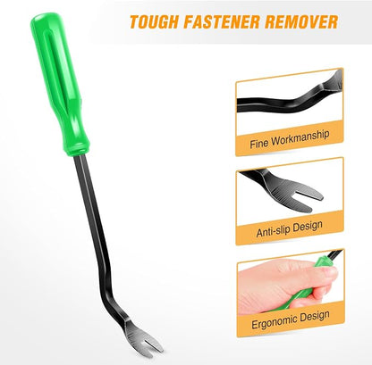GOOACC 11 PCS Trim Removal Tool Kit, Metal Pry Tool Auto Fastener Remover Pry Bar Set Car Door Panel Removal Tool Dashboard Repair Kit Green