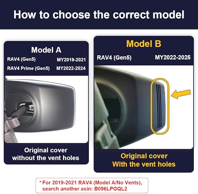 Fitcamx Front 2K+Rear 1080P Dash Cam Adapts for Toyota RAV4 2022-2025 (Model B, with Vents on Cover), OEM Style, Dual HD Video, Built-in WiFi & APP, Loop Recording, G-Sensor, Easy to Set, 64GB Card