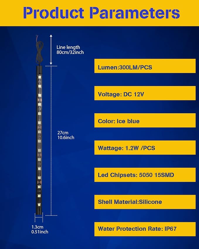 Car LED Strip Light,Auto Led Light Strip 30CM 15 SMD IP67 Waterproof Auto Interior Lights for Home Decoration Car Motorcycles Boat Golf Cart Truck with 3M Tape