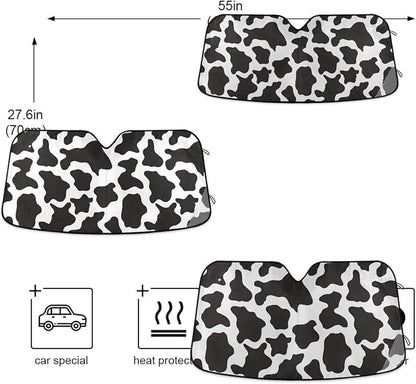 Black and White Cow Print Shade Windshield Sun Shade,Foldable Car Sun Shade for Front Windshield Sunshades Protector Blocks UV Rays Sun Visor Protect and Cool Your Vehicle Interior