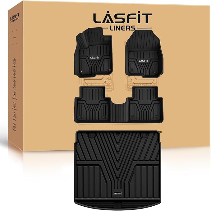 LASFIT Floor Mats & Trunk Mat for Honda CR-V 2017-2022 Gas Only (Upper Position), All Weather Protection TPE Floor Liners 1st & 2nd Row & Cargo Mat Full Set, Black