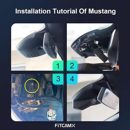 Fitcamx 4K Dash Cam Adapts for Ford Mustang 2019-2023 (HD2-0141/ with Sensor Cover), Integrated OEM Look, 2160P UHD Video, Built-in WiFi & APP, G-Sensor, Loop Recording, Plug & Play, 64GB Card