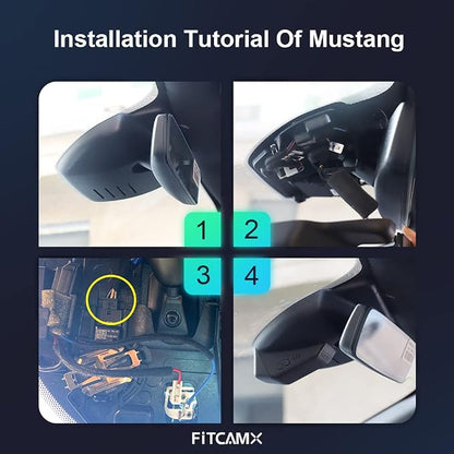 Fitcamx Dual 2160P+1080P Dash Cam Adapts for Ford Mustang 2019-2023 (HD2-0141/ with Sensor Cover), OEM Style, 2 Channel HD Video, WiFi & APP, Loop Recording, G-Sensor, Plug & Play, 128GB Card
