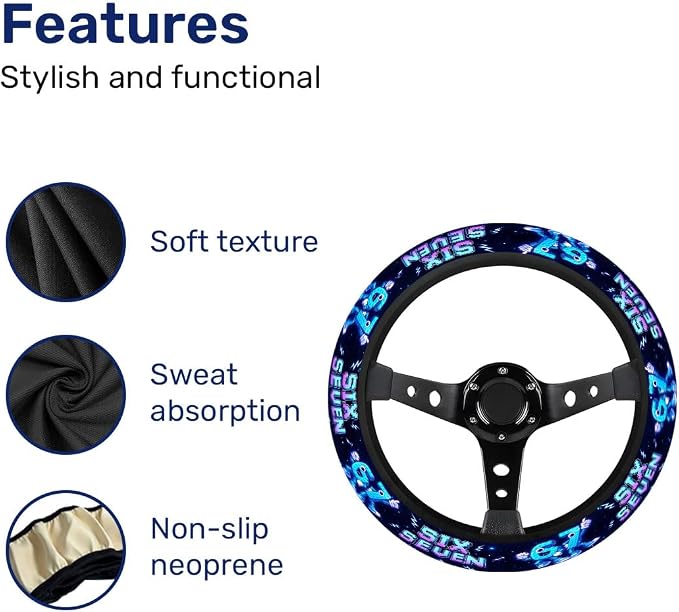 GENANY Brainrot Meme Steering Wheel Cover, Non Slip Polyester Car Wheel Protector for Car SUV Truck, Universal 15 Inch