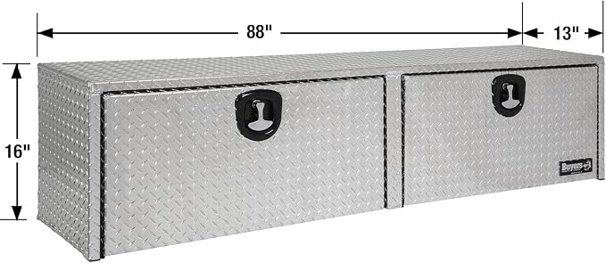Buyers Products 1701556 Silver Aluminum Diamond Tread Topsider Truck Tool Box, 88x13x16 Inch, Made in USA, Professional Grade, Heavy Duty, Corrosion-Resistant, Dual Drop Doors, Compression Latch