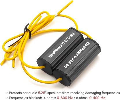 RECOIL BB-525 Bass Blocks Designed to Protect Car Audio 5.25 Inch Speakers, Eliminate Frequencies 0-800Hz at 4 Ohms, Pair
