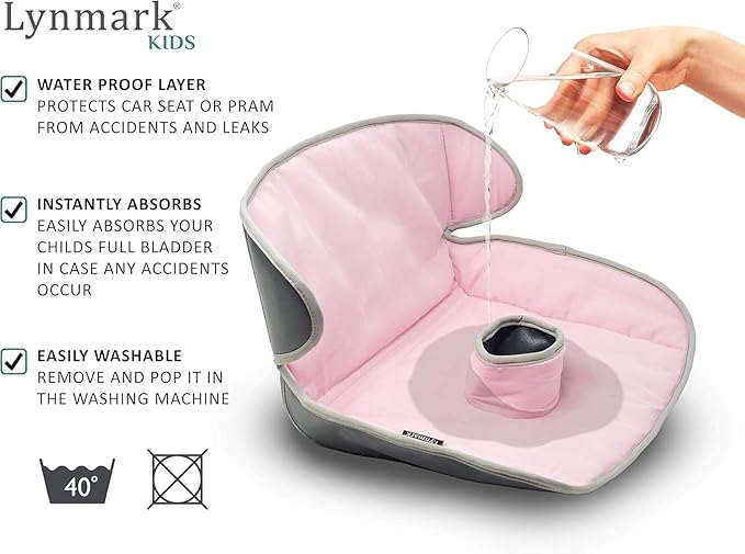 Lynmark® Potty Training Car Seat Protector Cover - Waterproof Soft Piddle Pads for Toddlers and Baby Carseat - Travel-Friendly Universal Washable Liner Mat for Spills, Nappy Leaks, Accidents - Pink