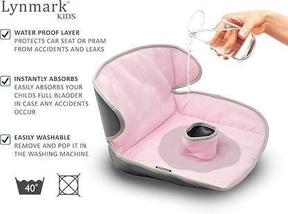 Lynmark® Potty Training Car Seat Protector Cover - Waterproof Soft Piddle Pads for Toddlers and Baby Carseat - Travel-Friendly Universal Washable Liner Mat for Spills, Nappy Leaks, Accidents - Pink