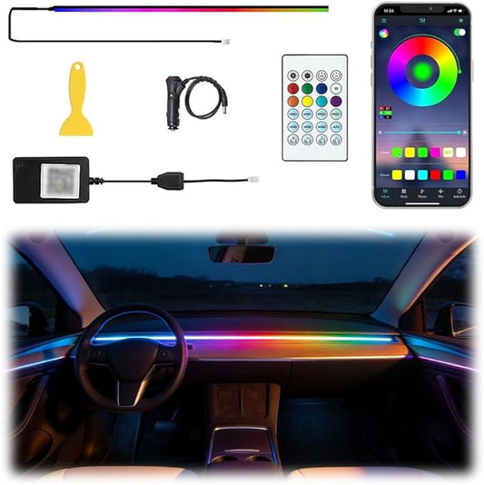 Acrylic Interior Car LED Lights with Remote and Wireless APP, Ambient Lighting Kits Fiber Optic Strip LEDs,16 Million Colors Music&DIY Function (1 in 1)