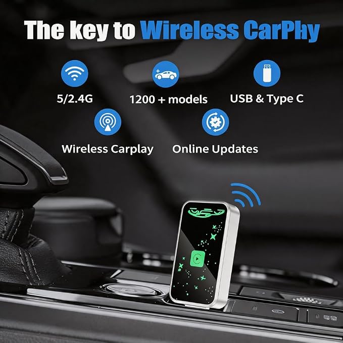 Mini Wireless Carplay Adapter for Apple for iPhone, 2026 Upgraded Convert Wired to Wireless Car Play Adapter,Fast Auto-Connect & No Latency Dongle,Plug & Play, USB A/C Included for iOS