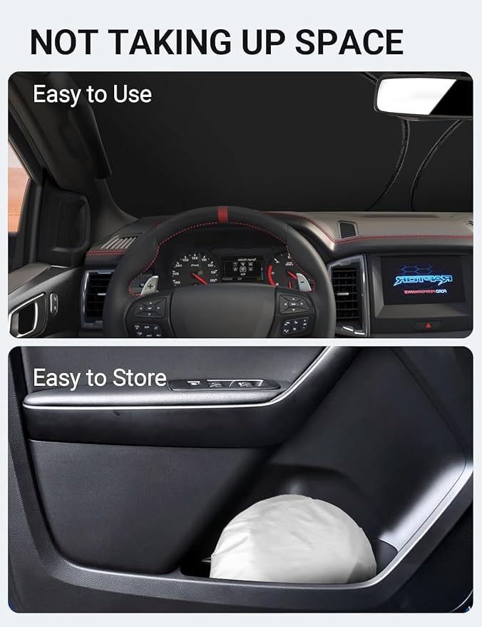 Proadsy 2026 Upgrade Front Windshield Sun Shade Foldable Sunshade Protector Custom Fit 2019-2023 Ford Ranger XL XLT Lariat Accessories